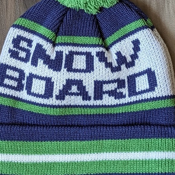 NWT Sears One Size Snowboard Beanie Hat Green Blue with Pom Pom Adult/Ki… - Picture 3 of 5